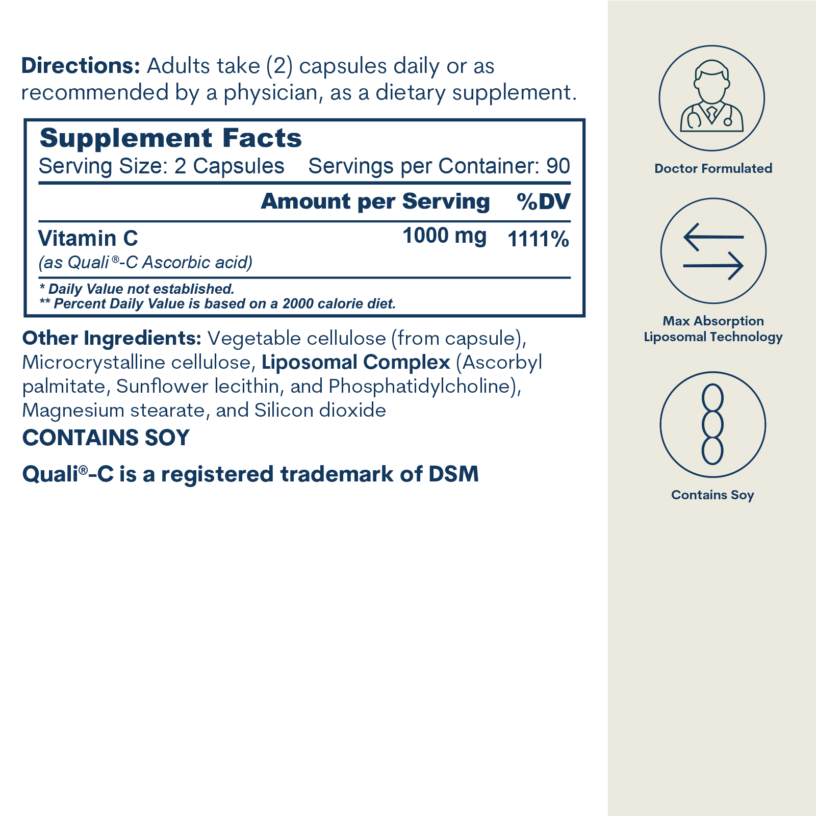 Liposomal Vitamin C Capsules 180 Count 90 Servings Supplement
