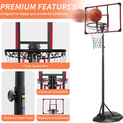 Portable Basketball Hoop Adjustable Stand 7.5-9.2ft 32-Inch Backboard