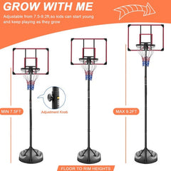 Portable Basketball Hoop Adjustable Stand 7.5-9.2ft 32-Inch Backboard