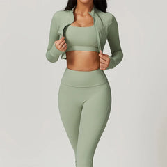 Women's 3-Piece Sports Bra Leggings Long Sleeve Set