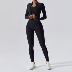 Women's 3-Piece Sports Bra Leggings Long Sleeve Set