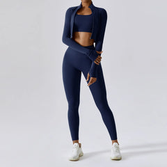 Women's 3-Piece Sports Bra Leggings Long Sleeve Set