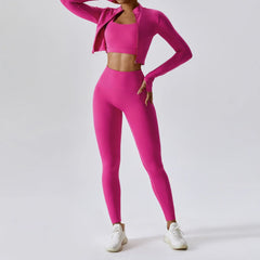 Women's 3-Piece Sports Bra Leggings Long Sleeve Set