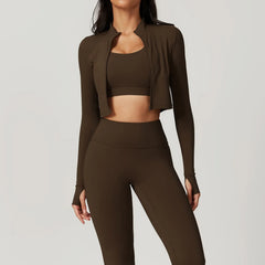 Women's 3-Piece Sports Bra Leggings Long Sleeve Set