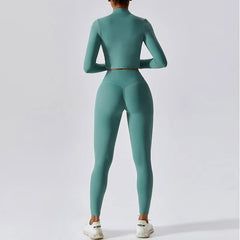 Women's 3-Piece Sports Bra Leggings Long Sleeve Set