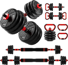 5-in-1 Adjustable Dumbbell Barbell Kettlebell Set 10-90lbs