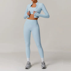 Women's 3-Piece Sports Bra Leggings Long Sleeve Set