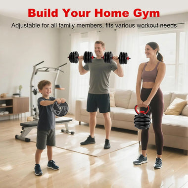 5-in-1 Adjustable Dumbbell Barbell Kettlebell Set 10-90lbs