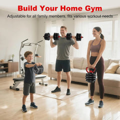 5-in-1 Adjustable Dumbbell Barbell Kettlebell Set 10-90lbs