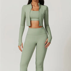 Women's 3-Piece Sports Bra Leggings Long Sleeve Set