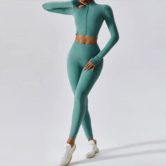 Women's 3-Piece Sports Bra Leggings Long Sleeve Set