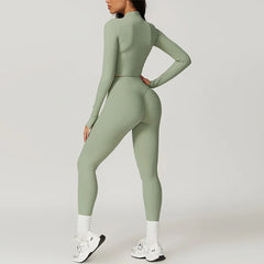 Women's 3-Piece Sports Bra Leggings Long Sleeve Set