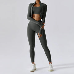 Women's 3-Piece Sports Bra Leggings Long Sleeve Set