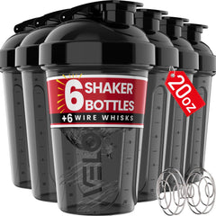 6-Pack 20 Oz Protein Shaker Bottles Black