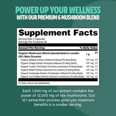 Organic Mushroom Complex Supplement Capsules Dietary Support