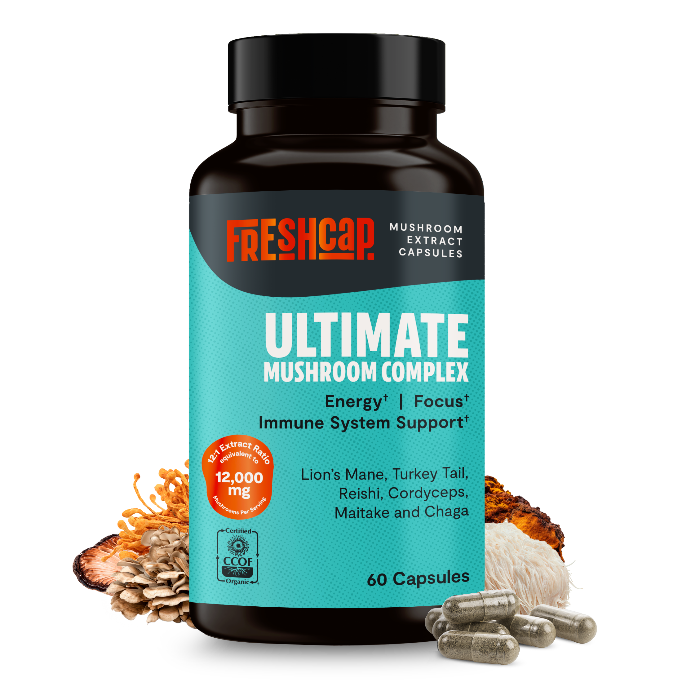 Organic Mushroom Complex Supplement Capsules Dietary Support